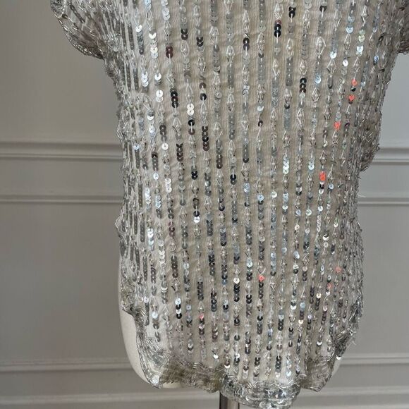 Vintage 70s Judith Ann Creations Ivory Silver Embellished Bling Sequins Pearl To - Picture 3 of 7